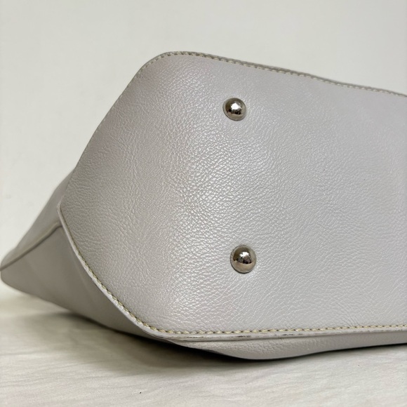 NINE WEST Vintage 90s Y2K faux leather light grey minimalist neutral tote bag - Picture 9 of 16